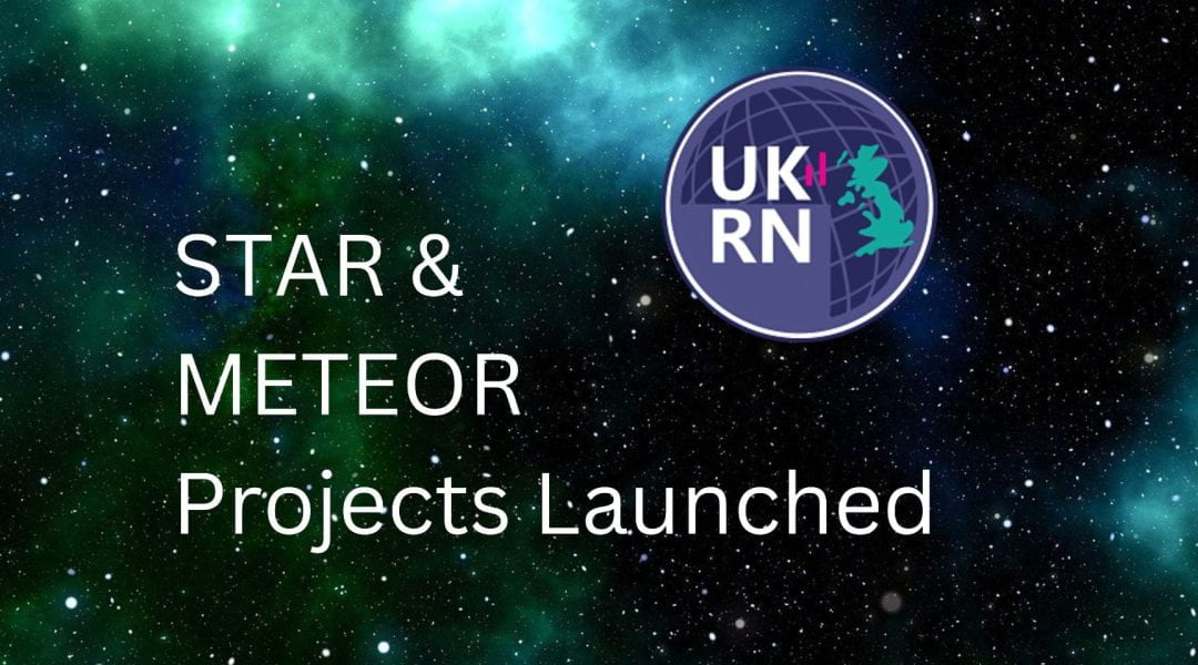 Photograph of stars in a galaxy with the UKRN logo and the title 'STAR and METEOR projects launched'.